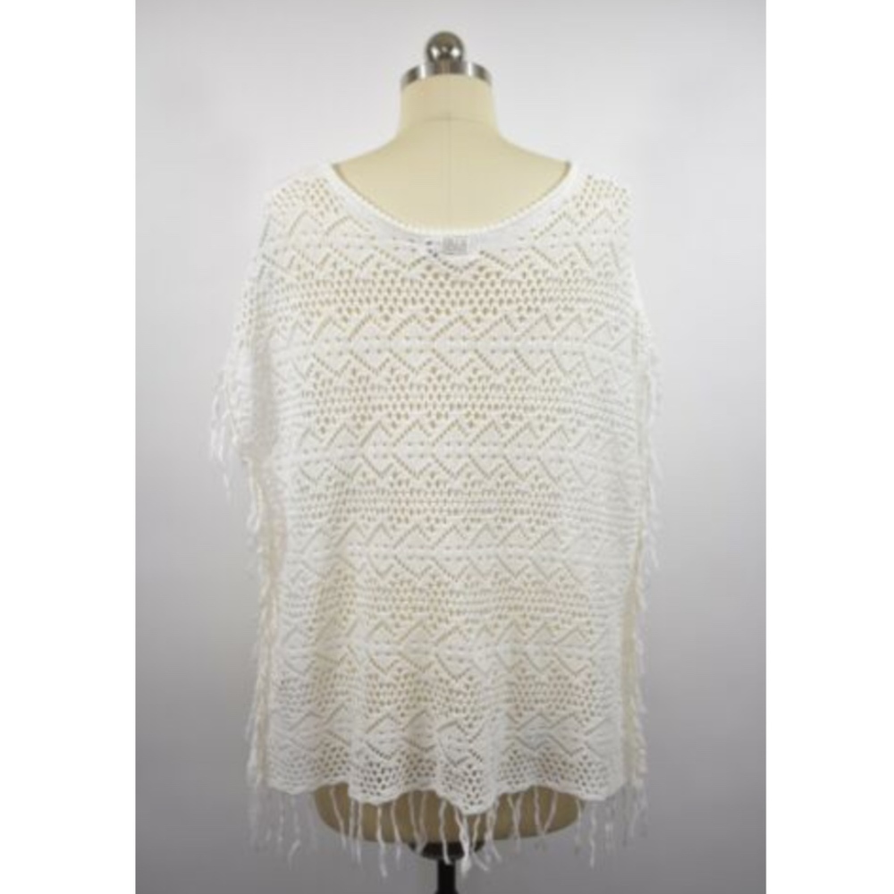 Billabong Ivory Crochet Poncho Sweater Medium - Picture 6 of 8